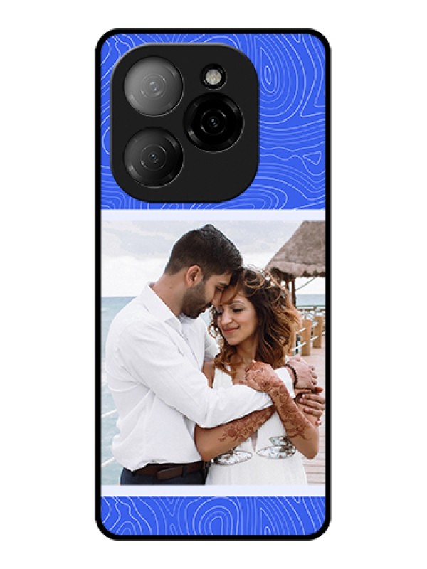 Custom Tecno Spark 20 Pro 5G Custom Glass Phone Case - Curved Line Art With Blue And White Design