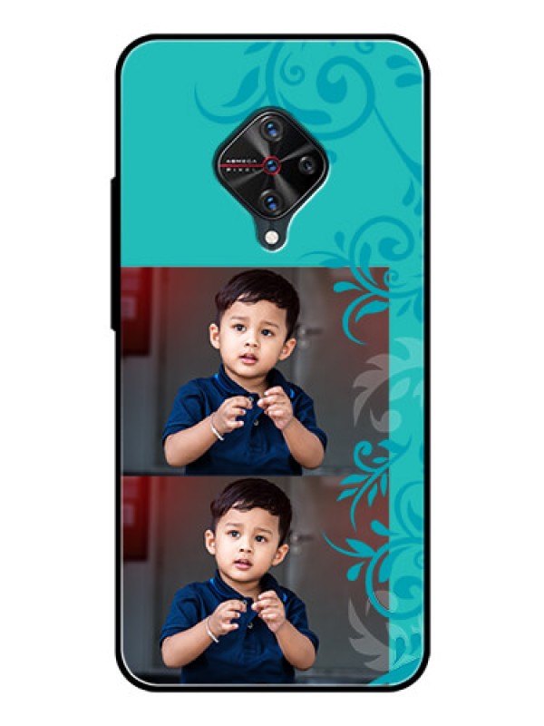 Custom Vivo S1 Pro Personalized Glass Phone Case  - with Photo and Green Floral Design 