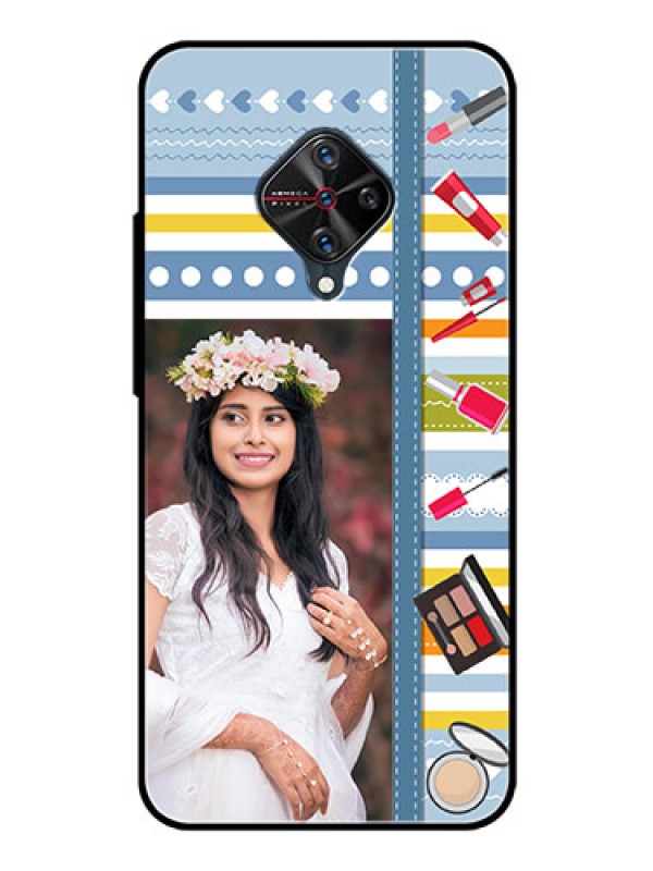 Custom Vivo S1 Pro Personalized Glass Phone Case  - Makeup Icons Design
