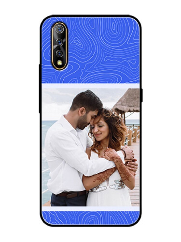 Custom Vivo S1 Custom Glass Mobile Case - Curved line art with blue and white Design