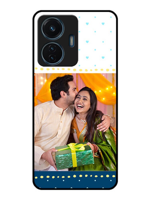 Custom Vivo T1 44w 4G Personalized Glass Phone Case - White and Blue Abstract Design