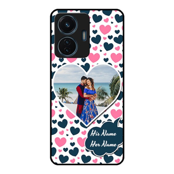 Vivo T1 44w 4G Custom Glass Phone Case - Pink & Blue Heart Design