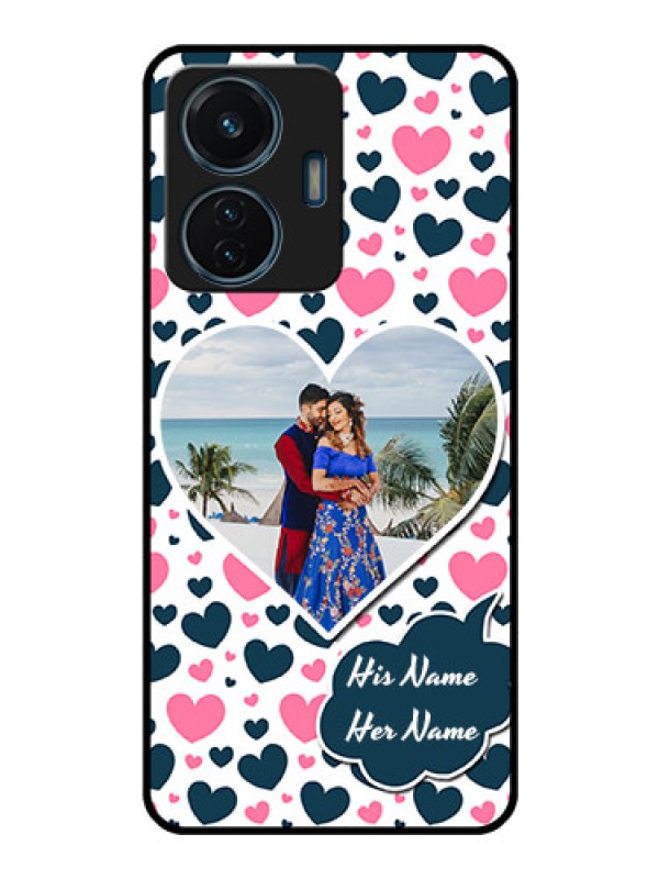 Custom Vivo T1 44w 4G Custom Glass Phone Case - Pink & Blue Heart Design