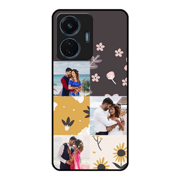 Vivo T1 44w 4G Photo Printing on Glass Case - 3 Images with Floral Design Vivo T1 44w 4G Photo Printing on Glass Case - 3 Images with Floral Design
