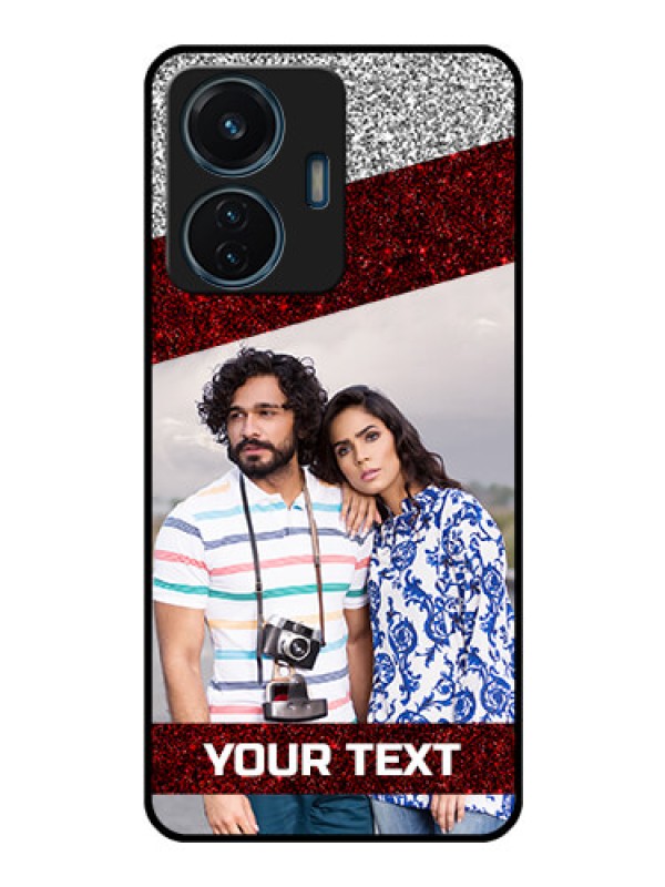 Custom Vivo T1 44w 4G Personalized Glass Phone Case - Image Holder with Glitter Strip Design