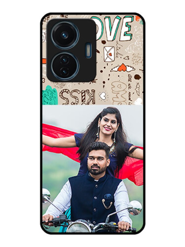 Custom Vivo T1 44w 4G Custom Glass Phone Case - Love Doodle Pattern