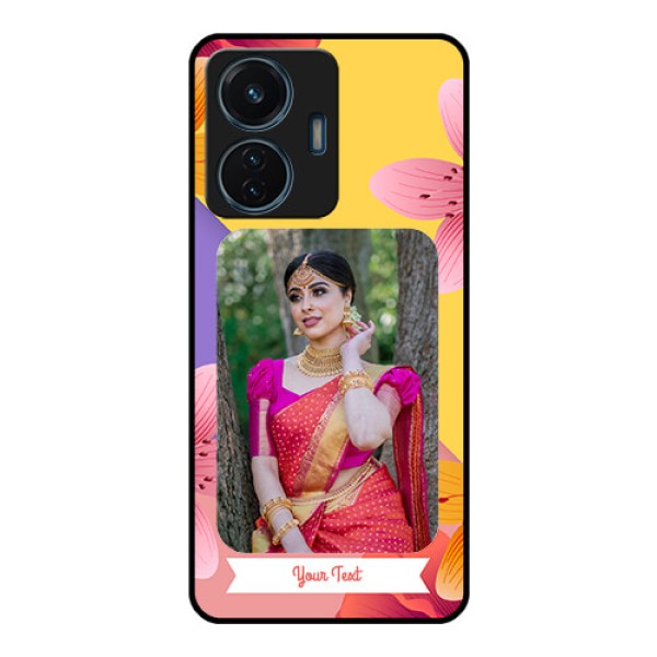 Vivo T1 44w 4G Custom Glass Mobile Case - 3 Image With Vintage Floral Design