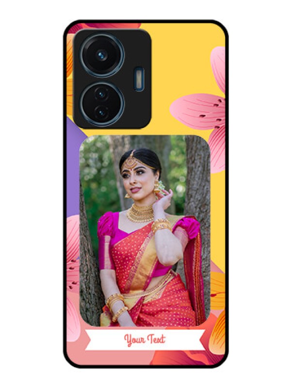 Custom Vivo T1 44w 4G Custom Glass Mobile Case - 3 Image With Vintage Floral Design