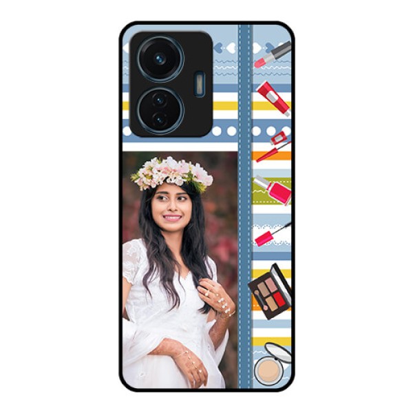 Vivo T1 44w 4G Personalized Glass Phone Case - Makeup Icons Design Vivo T1 44w 4G Personalized Glass Phone Case - Makeup Icons Design