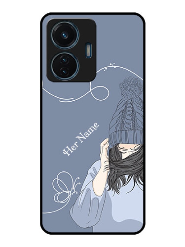 Custom Vivo T1 44W 4G Custom Glass Mobile Case - Girl in winter outfit Design