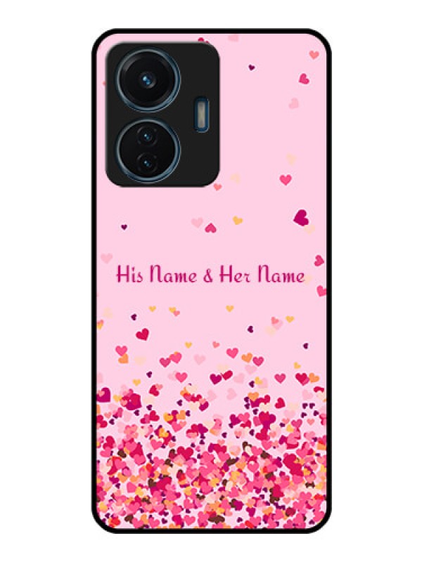 Custom Vivo T1 44W 4G Photo Printing on Glass Case - Floating Hearts Design