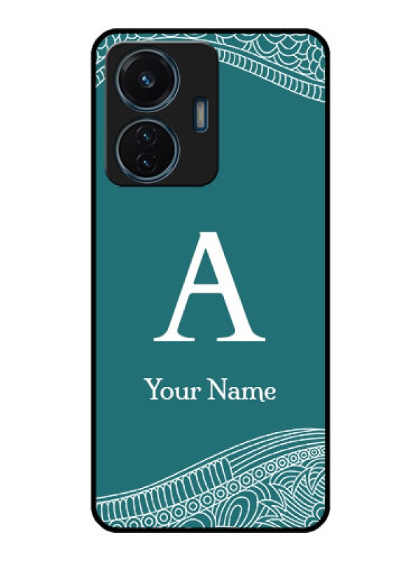 Custom Vivo T1 44W 4G Personalized Glass Phone Case - line art pattern with custom name Design