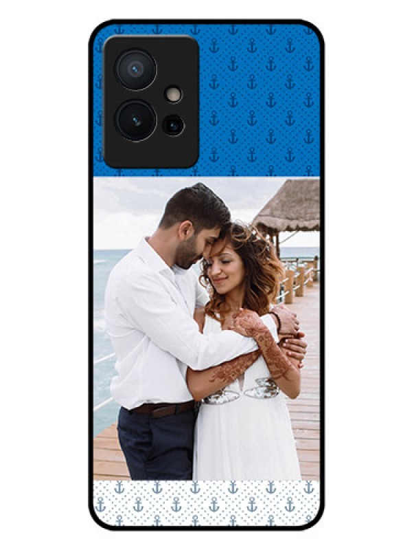 Custom Vivo T1 5G Photo Printing on Glass Case - Blue Anchors Design