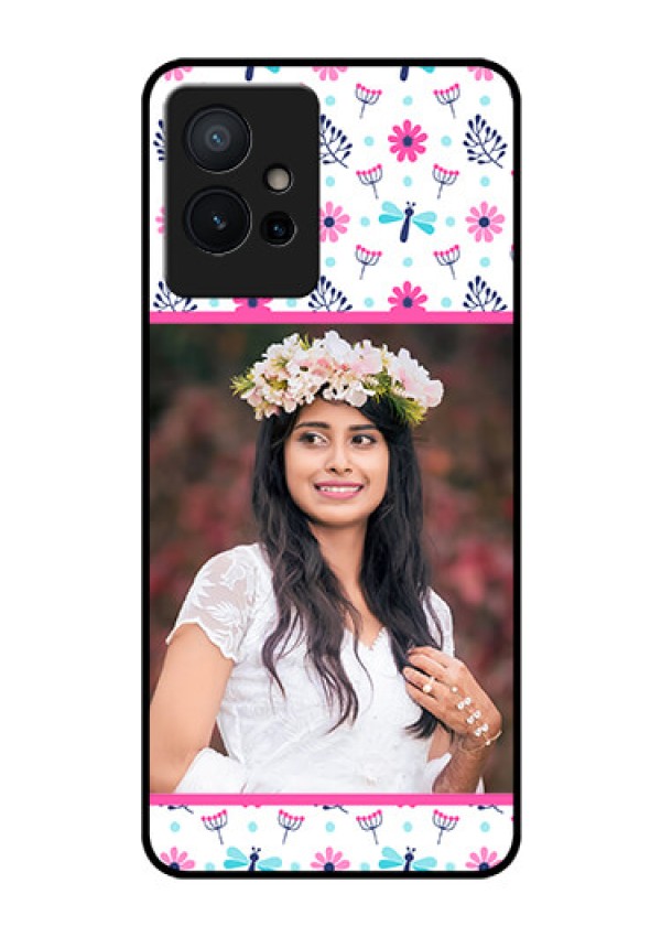 Vivo T1 5G Photo Printing on Glass Case - Colorful Flower Design