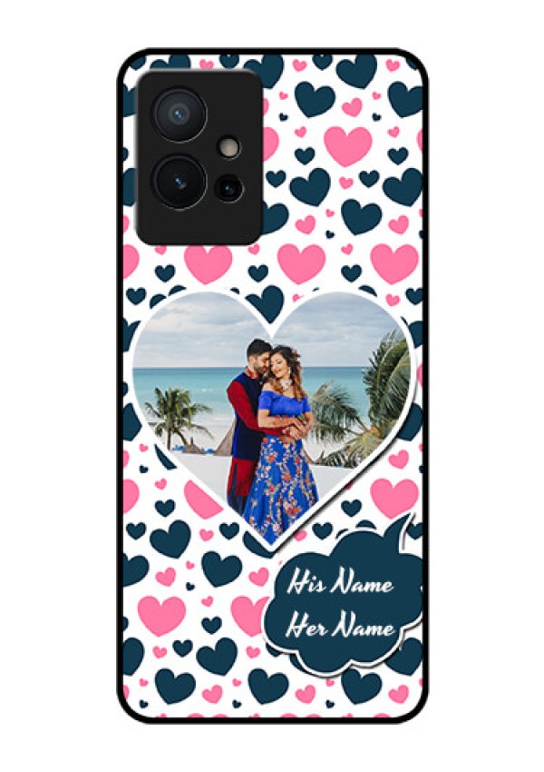Vivo T1 5G Custom Glass Phone Case - Pink & Blue Heart Design