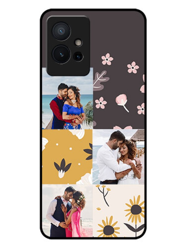 Custom Vivo T1 5G Photo Printing on Glass Case - 3 Images with Floral Design