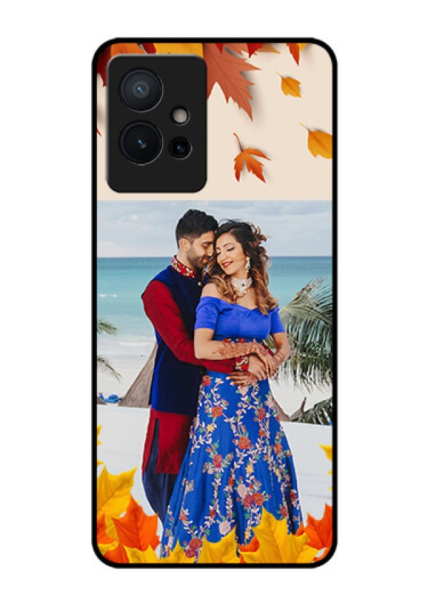 Vivo T1 5G Photo Printing on Glass Case - Autumn Maple Leaves Design