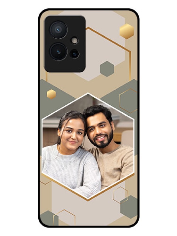 Custom Vivo T1 5G Photo Printing on Glass Case - Stylish Hexagon Pattern Design