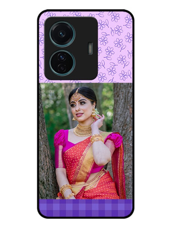 Custom Vivo T1 Pro 5G Custom Glass Phone Case - Purple Floral Design