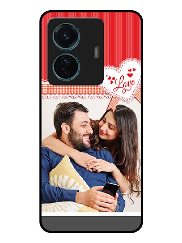 Custom Vivo T1 Pro 5G Custom Glass Mobile Case - Red Love Pattern Design