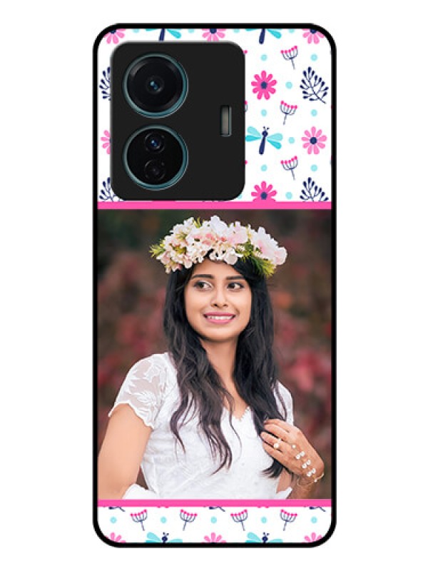 Custom Vivo T1 Pro 5G Photo Printing on Glass Case - Colorful Flower Design