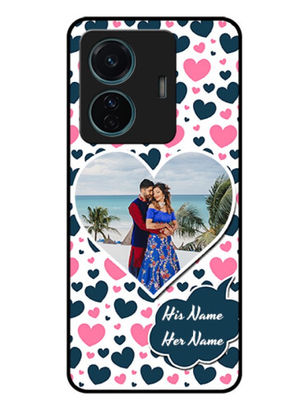Custom Vivo T1 Pro 5G Custom Glass Phone Case - Pink & Blue Heart Design