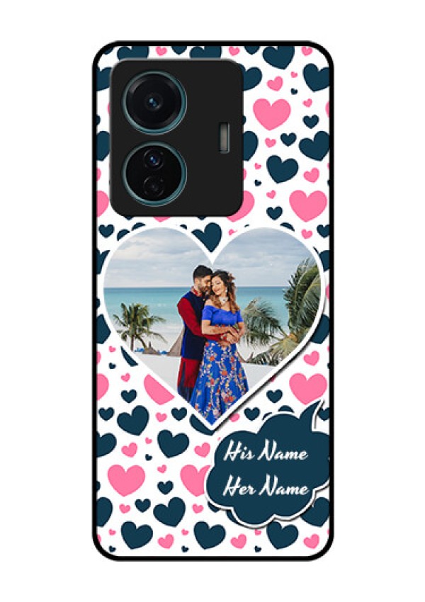 Vivo T1 Pro 5G Custom Glass Phone Case - Pink & Blue Heart Design