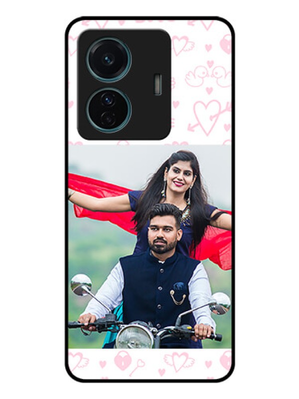 Custom Vivo T1 Pro 5G Custom Glass Mobile Case - Pink Flying Heart Design