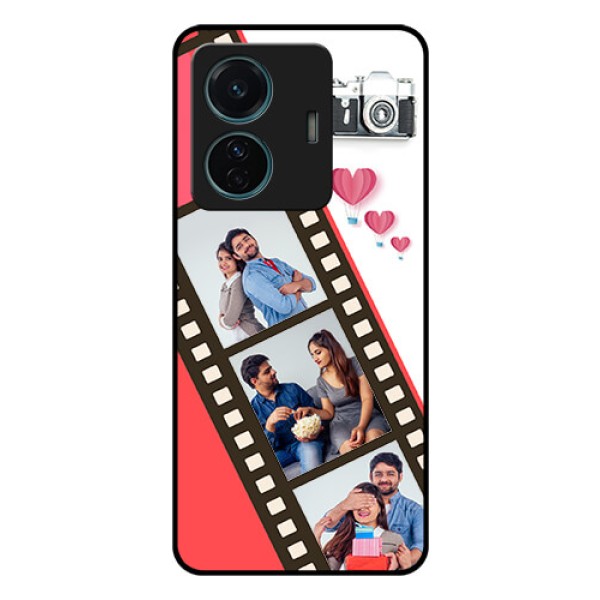 Vivo T1 Pro 5G Personalized Glass Phone Case - 3 Image Holder with Film Reel Vivo T1 Pro 5G Personalized Glass Phone Case - 3 Image Holder with Film Reel