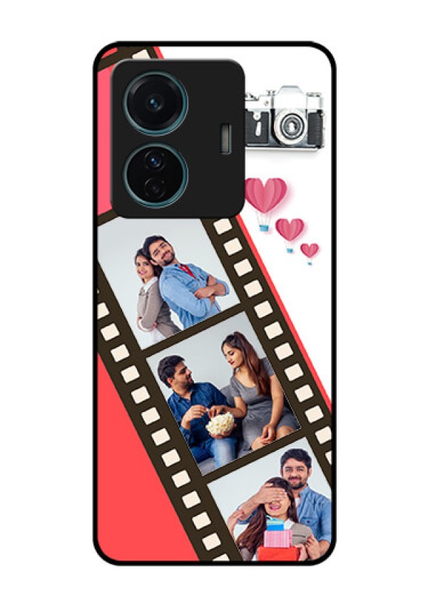 Vivo T1 Pro 5G Personalized Glass Phone Case - 3 Image Holder with Film Reel