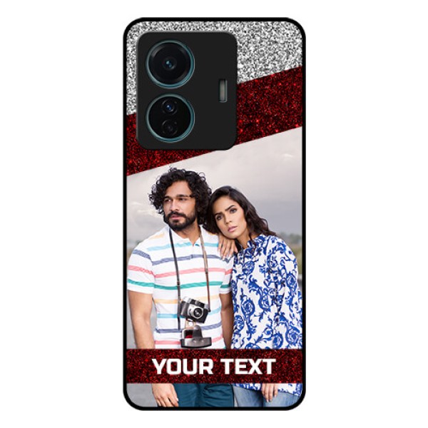 Vivo T1 Pro 5G Personalized Glass Phone Case - Image Holder with Glitter Strip Design Vivo T1 Pro 5G Personalized Glass Phone Case - Image Holder with Glitter Strip Design