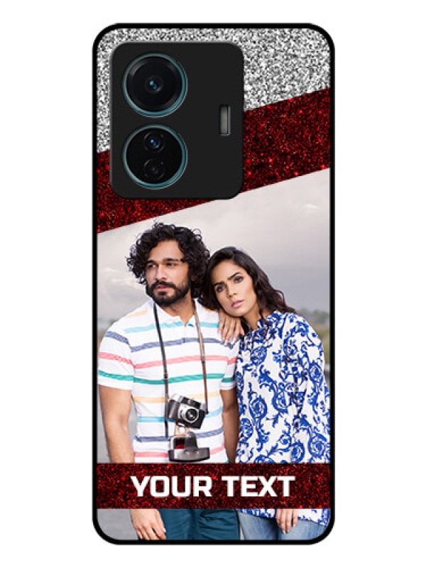 Custom Vivo T1 Pro 5G Personalized Glass Phone Case - Image Holder with Glitter Strip Design