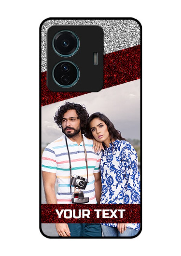 Vivo T1 Pro 5G Personalized Glass Phone Case - Image Holder with Glitter Strip Design
