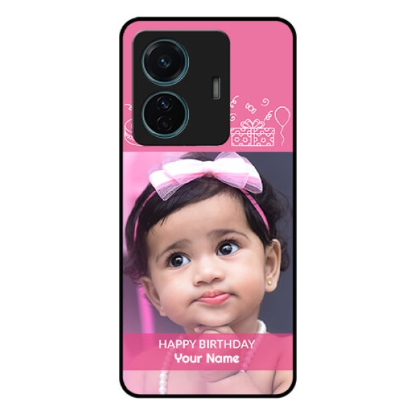 Vivo T1 Pro 5G Photo Printing on Glass Case - with Birthday Line Art Design Vivo T1 Pro 5G Photo Printing on Glass Case - with Birthday Line Art Design