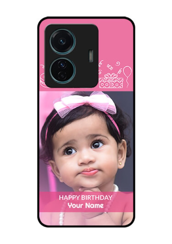Vivo T1 Pro 5G Photo Printing on Glass Case - with Birthday Line Art Design