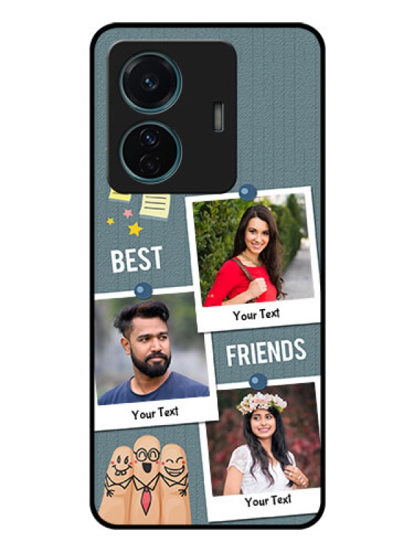 Custom Vivo T1 Pro 5G Personalized Glass Phone Case - Sticky Frames and Friendship Design