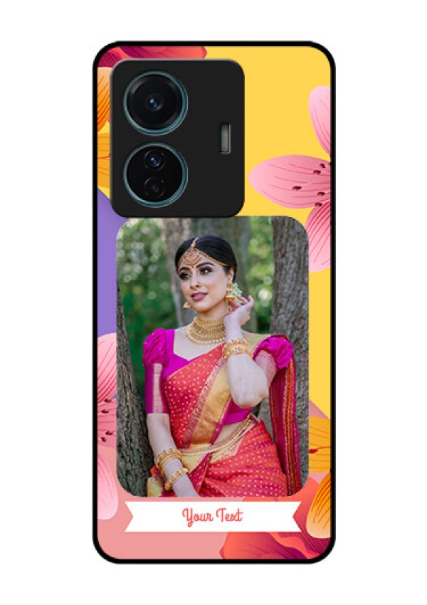 Vivo T1 Pro 5G Custom Glass Mobile Case - 3 Image With Vintage Floral Design