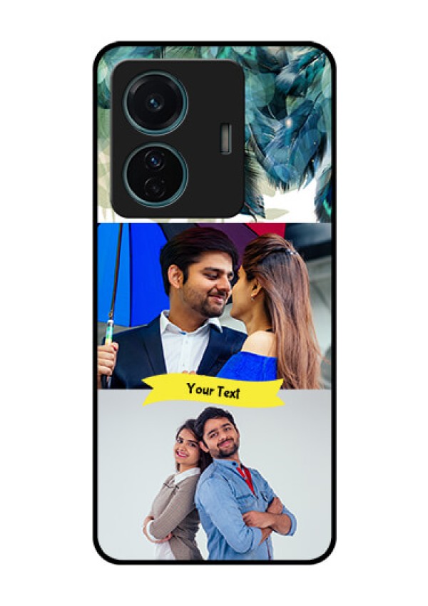 Vivo T1 Pro 5G Personalized Glass Phone Case - Image with Boho Peacock Feather Design