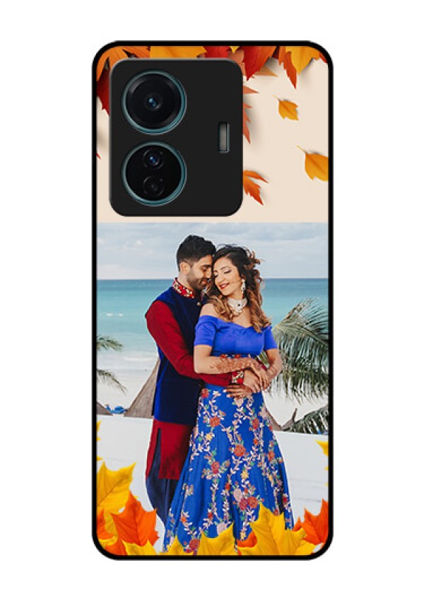 Vivo T1 Pro 5G Photo Printing on Glass Case - Autumn Maple Leaves Design