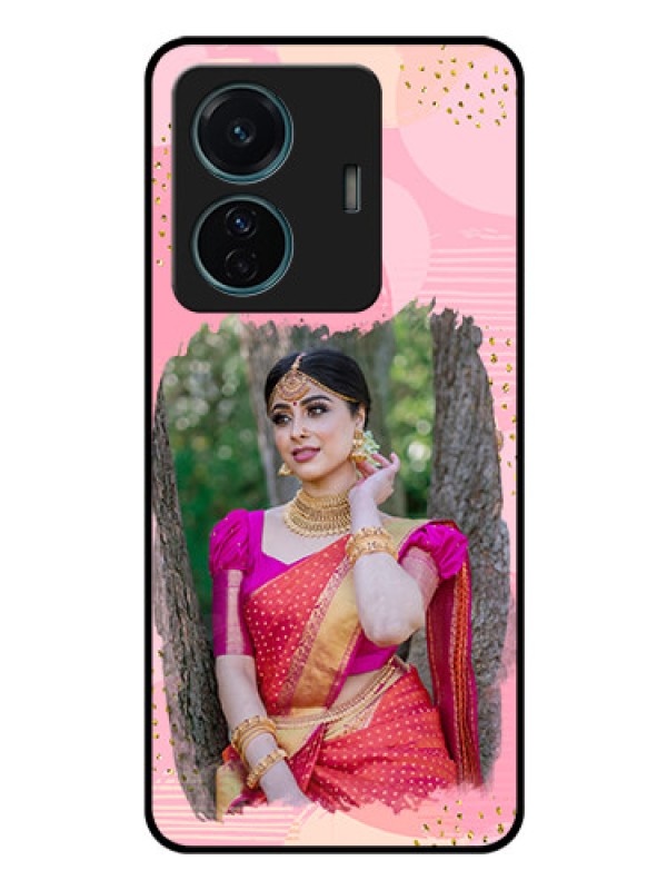 Custom Vivo T1 Pro 5G Personalized Glass Phone Case - Gold Glitter Splash Design