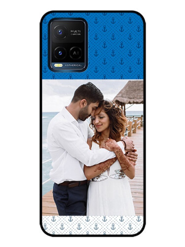 Custom Vivo T1X Photo Printing on Glass Case - Blue Anchors Design