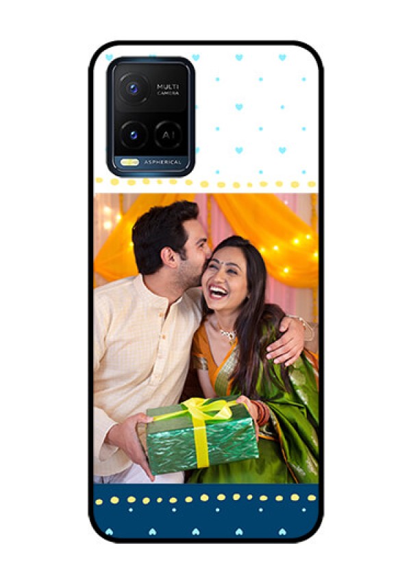Vivo T1X Personalized Glass Phone Case - White and Blue Abstract Design