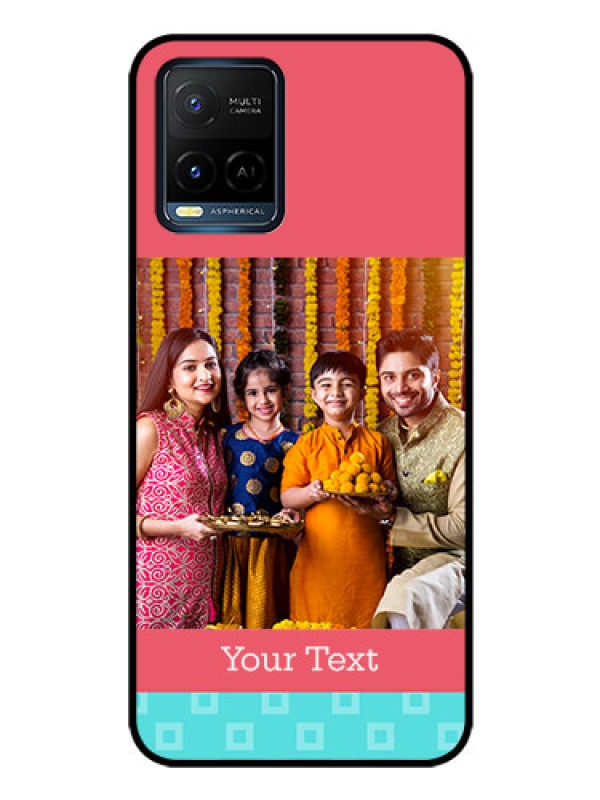 Custom Vivo T1X Personalized Glass Phone Case - Peach & Blue Color Design