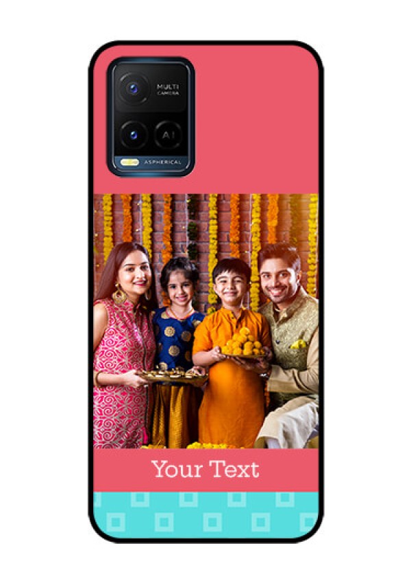 Vivo T1X Personalized Glass Phone Case - Peach & Blue Color Design