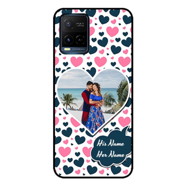 Vivo T1X Custom Glass Phone Case - Pink & Blue Heart Design