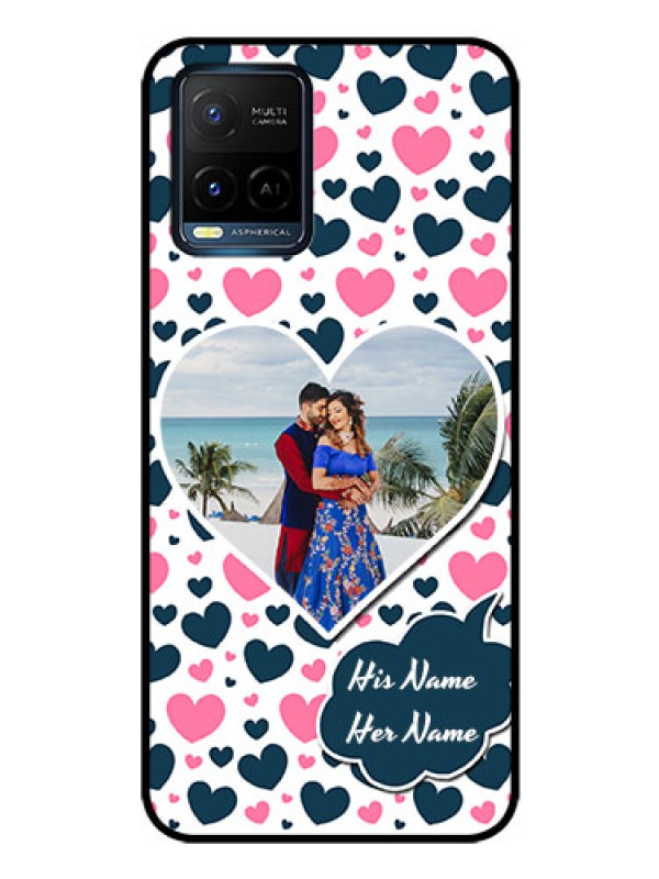 Custom Vivo T1X Custom Glass Phone Case - Pink & Blue Heart Design