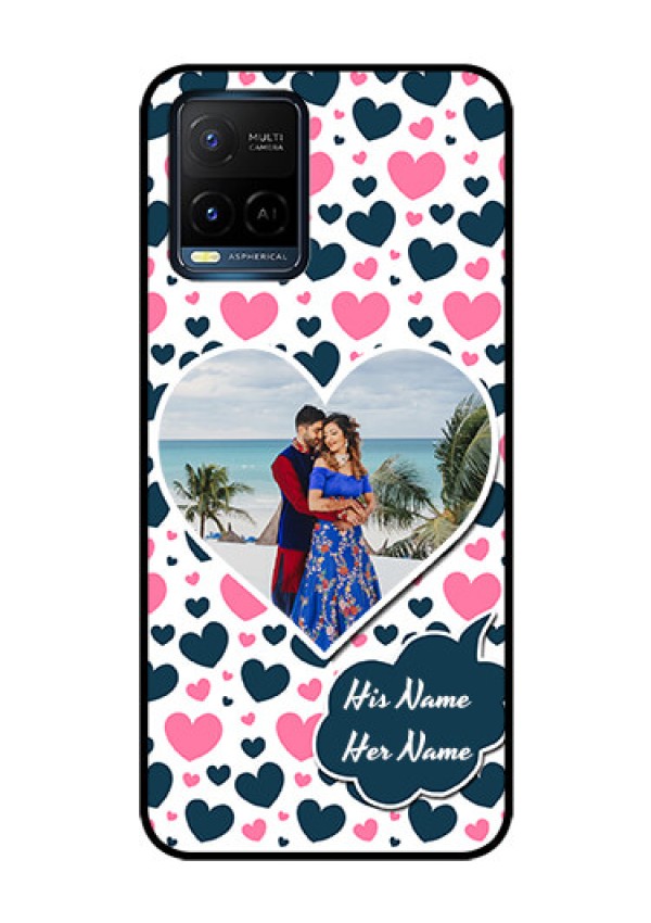 Vivo T1X Custom Glass Phone Case - Pink & Blue Heart Design