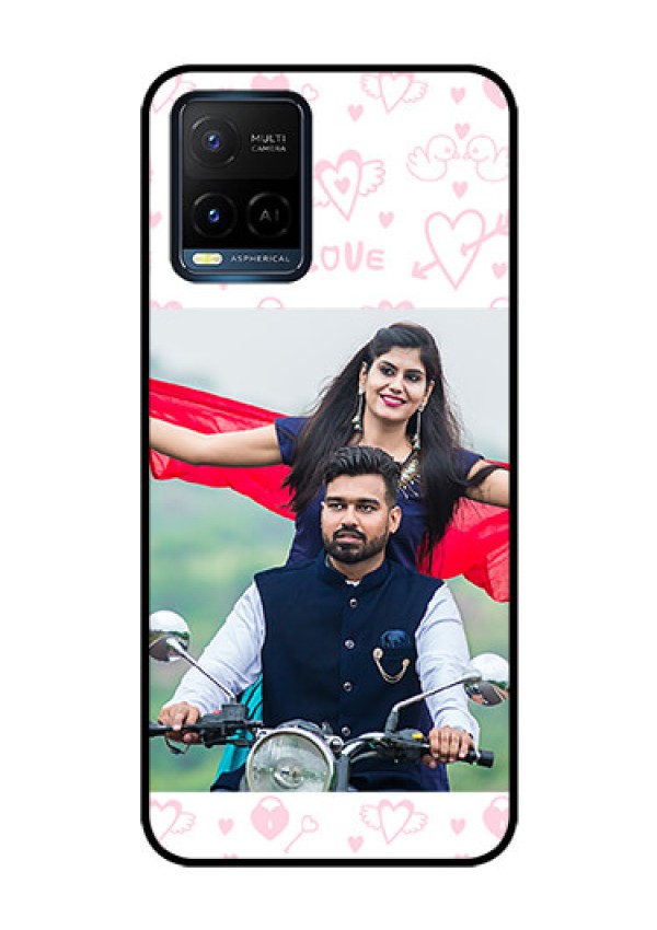 Vivo T1X Custom Glass Mobile Case - Pink Flying Heart Design