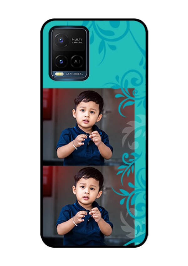 Vivo T1X Personalized Glass Phone Case - with Photo and Green Floral Design