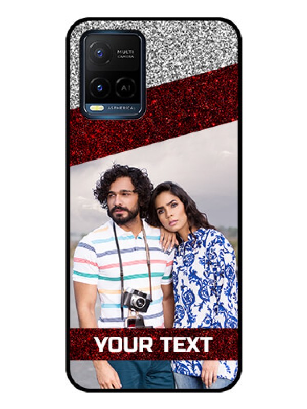 Custom Vivo T1X Personalized Glass Phone Case - Image Holder with Glitter Strip Design